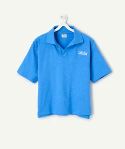 Polo garçon bleu imprimé texte