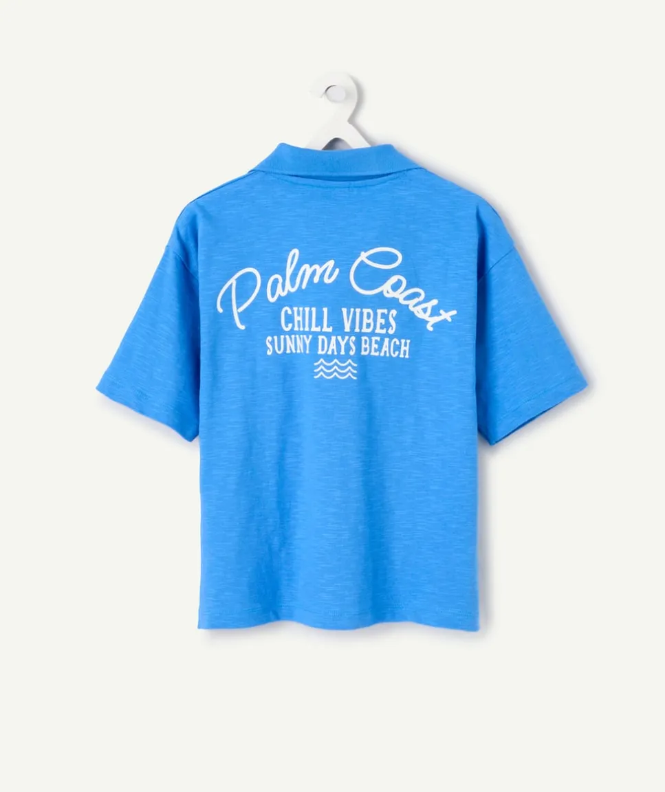 Polo garçon bleu imprimé texte