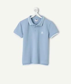 Polo garçon coton bleu avec imprimé