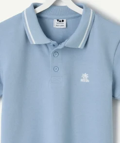 Polo garçon coton bleu avec imprimé