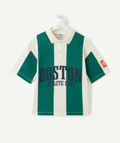 Polo garçon droit rayé vert
