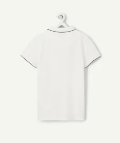 Polo garçon en coton blanc avec surf brodé