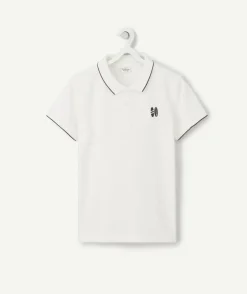 Polo garçon en coton blanc avec surf brodé