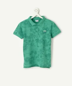 Polo garçon vert imprimé tropical