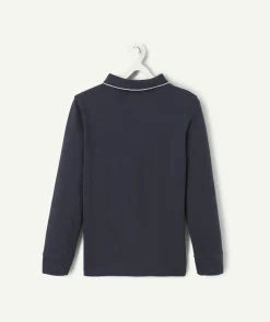 Polo manches longues garçon bleu marine avec planches de skate brodés