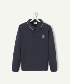 Polo manches longues garçon bleu marine avec planches de skate brodés