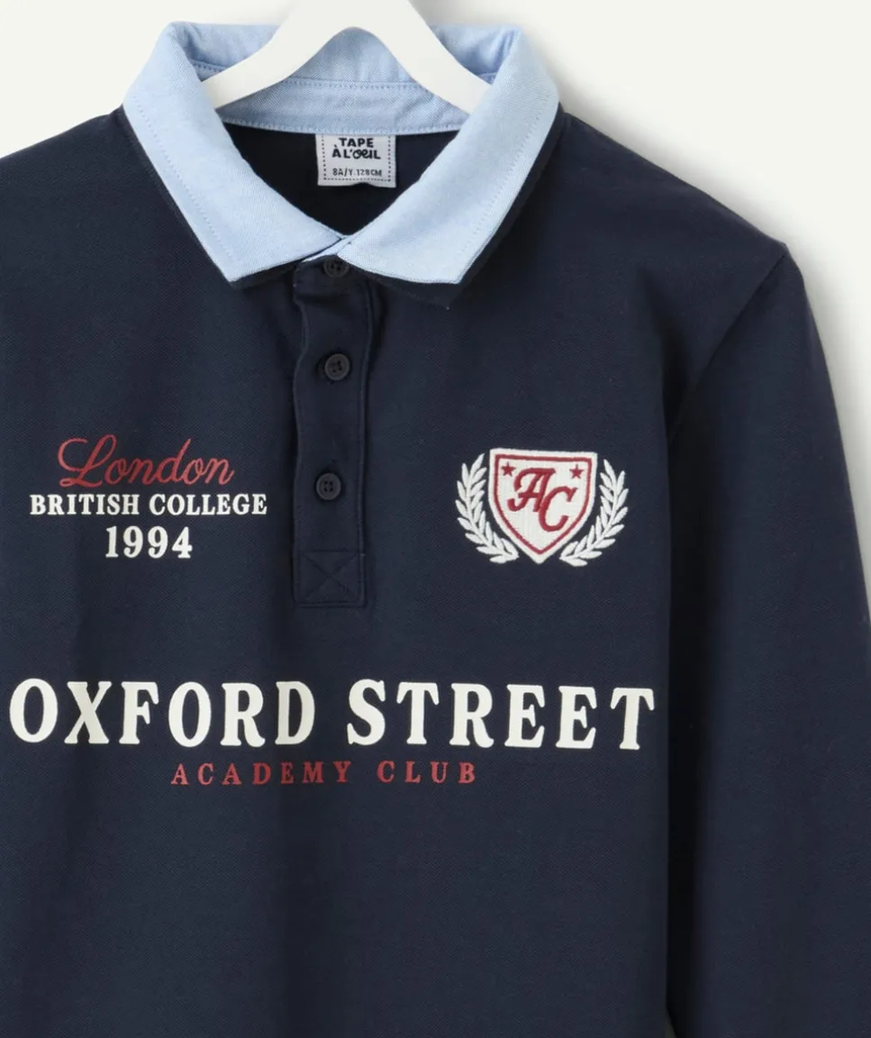 Polo manches longues garçon bleu imprimé