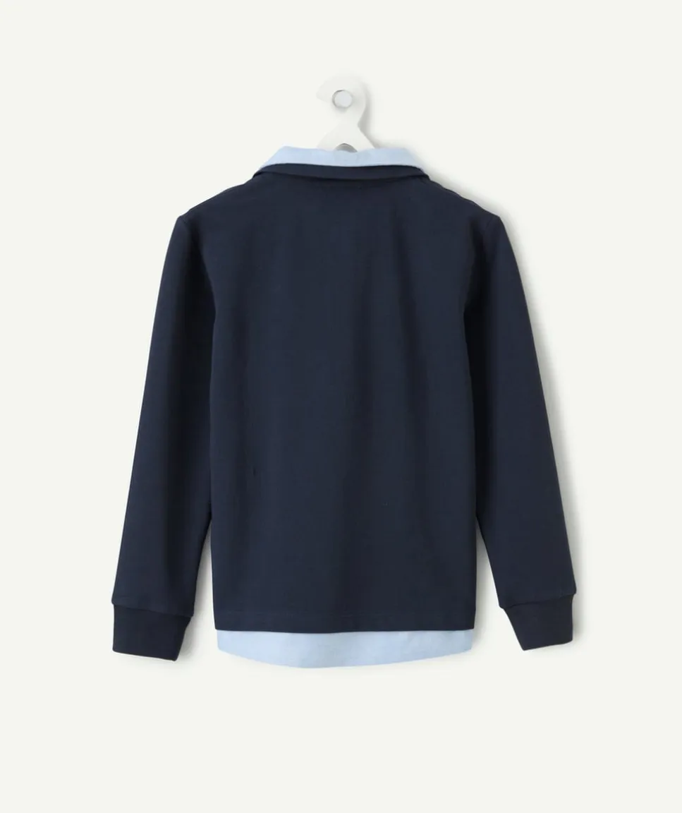 Polo manches longues garçon bleu imprimé