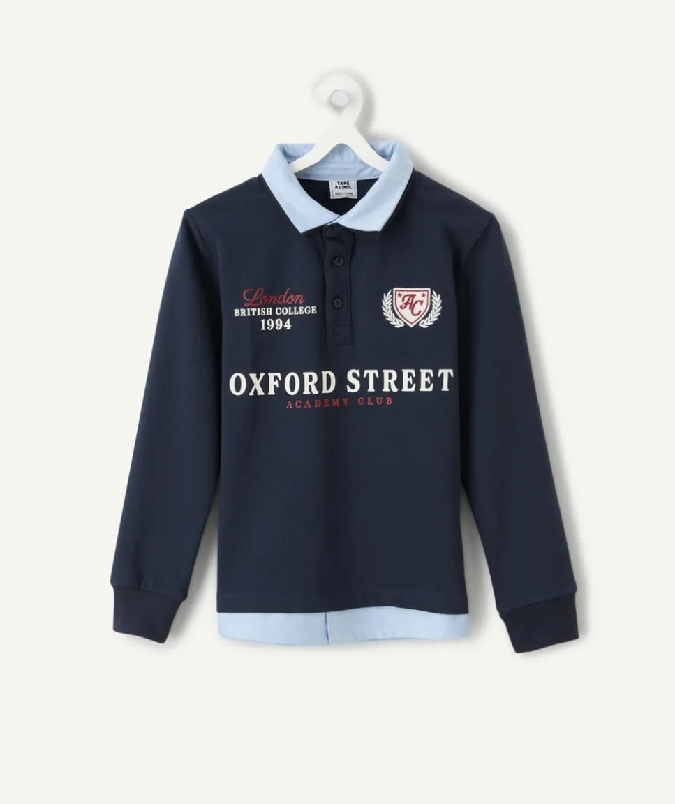Polo manches longues garçon bleu imprimé