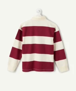 Polo manches longues garçon rayé bordeaux