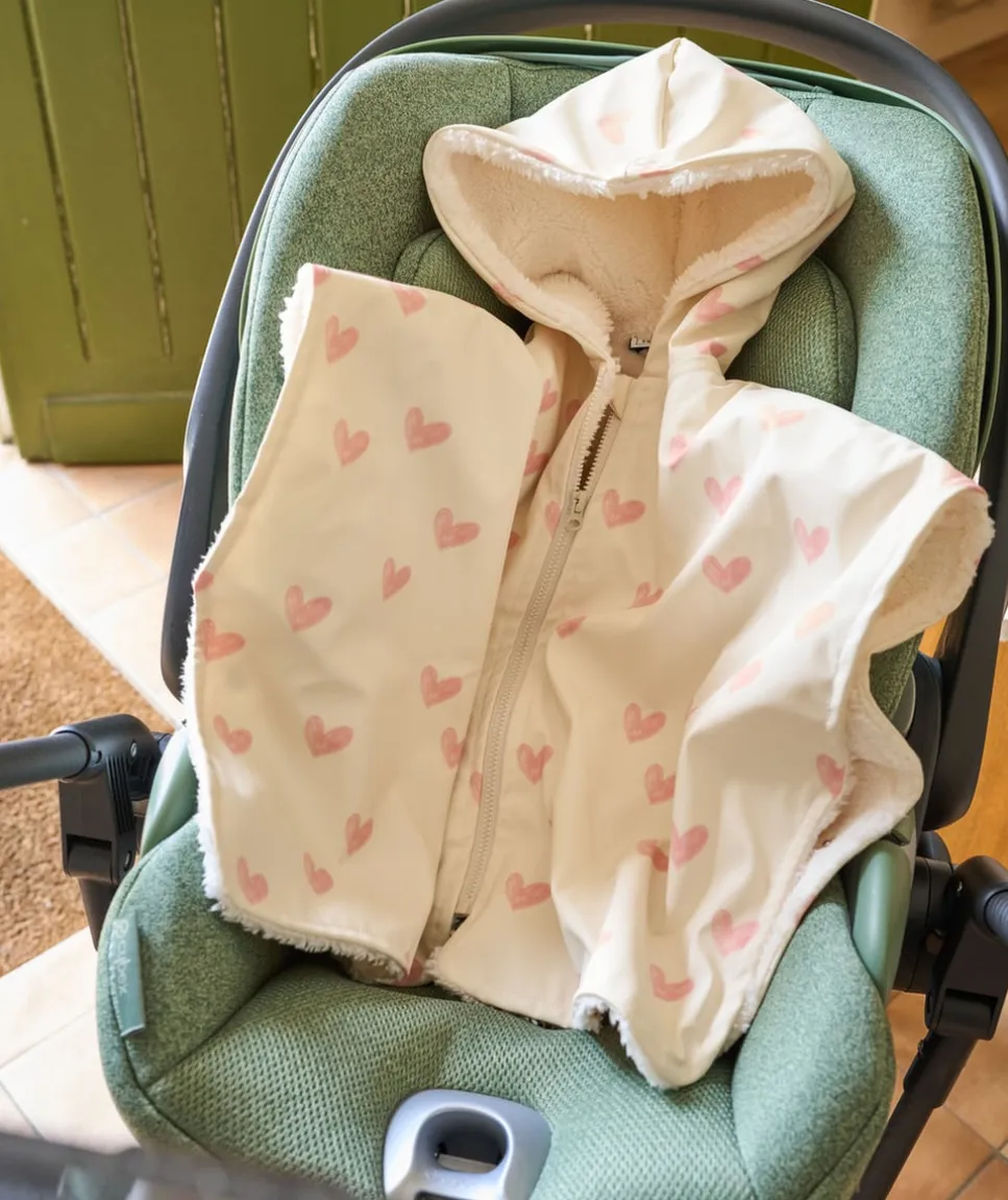 Poncho ciré à capuche adaptable au siège auto bébé fille imprimé cœurs