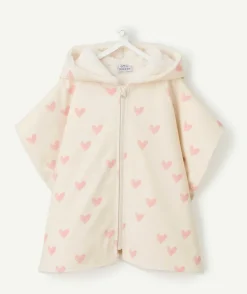 Poncho ciré à capuche adaptable au siège auto bébé fille imprimé cœurs