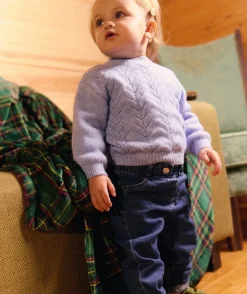 Pull bébé fille bleu en maille ajourée