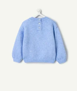 Pull bébé fille bleu en maille ajourée