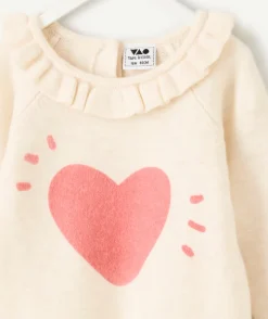 Pull bébé fille col volanté et imprimé cœur