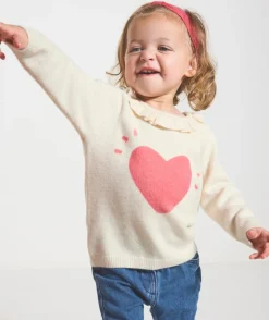 Pull bébé fille col volanté et imprimé cœur
