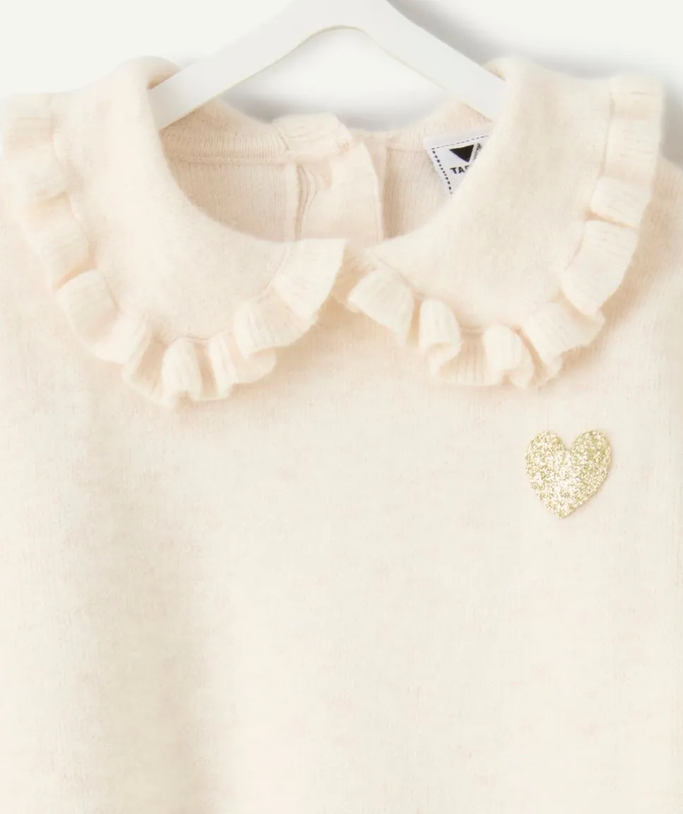 Pull bébé fille col volanté rose