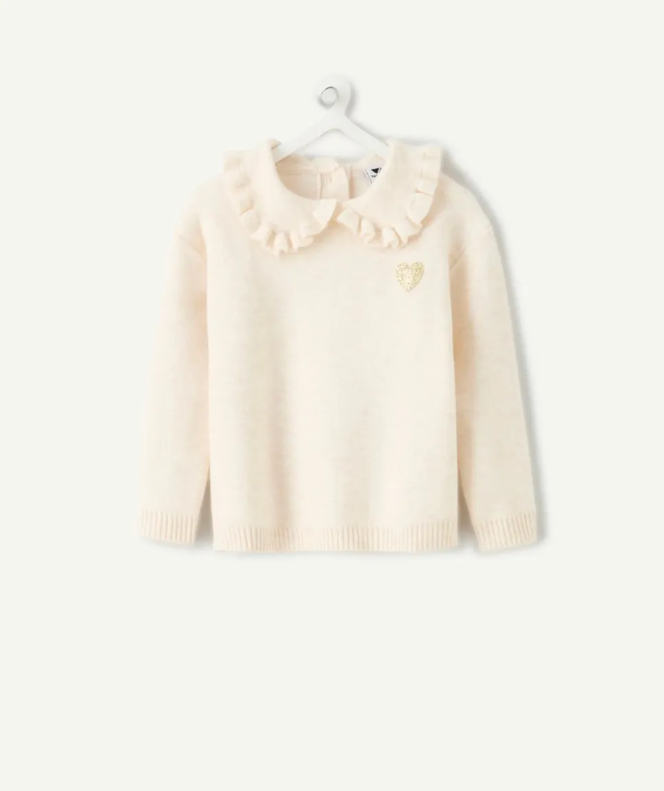 Pull bébé fille col volanté rose