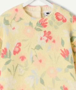 Pull bébé fille jaune imprimé floral