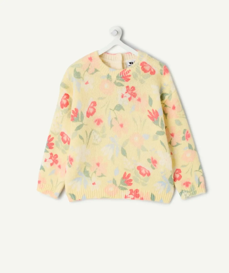 Pull bébé fille jaune imprimé floral