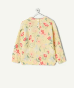 Pull bébé fille jaune imprimé floral
