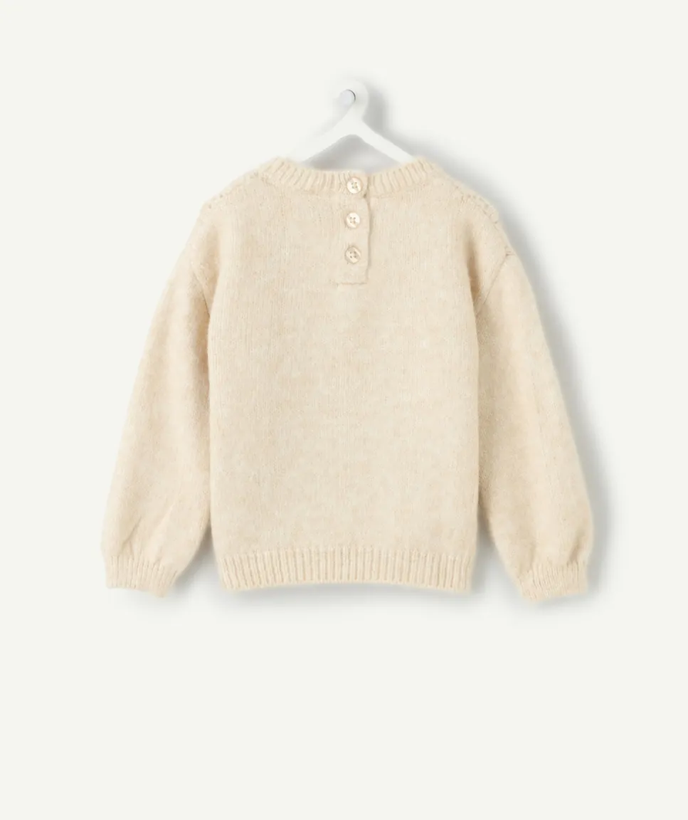 Pull bébé fille maille ajourée écru