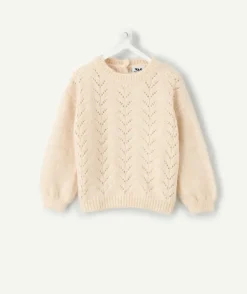 Pull bébé fille maille ajourée écru