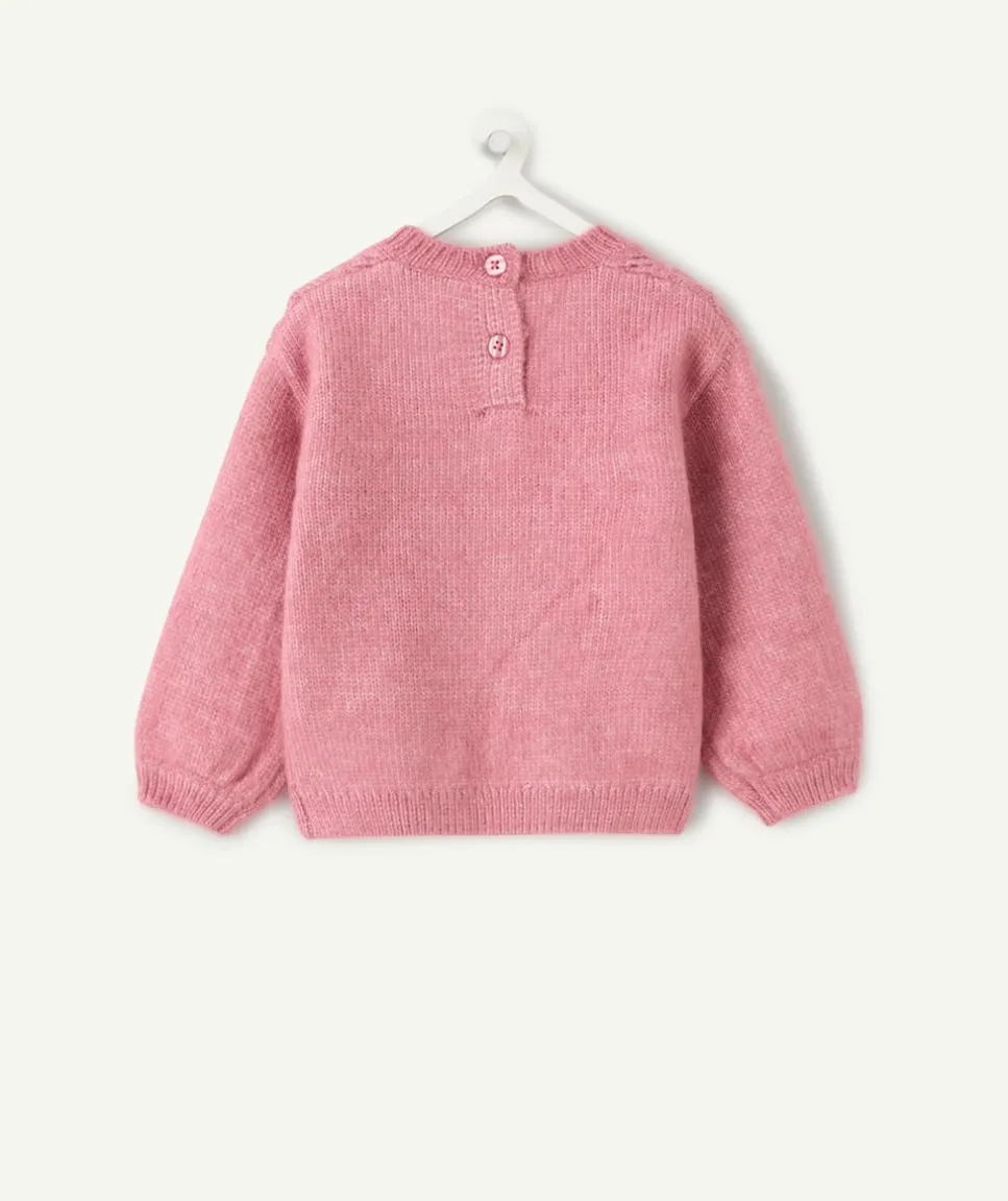 Pull bébé fille rose maille ajourée