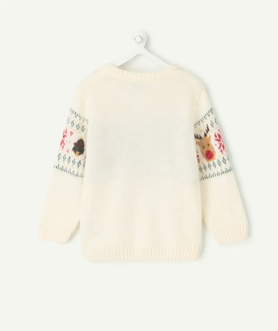 Pull bébé garçon en maille écru imprimé