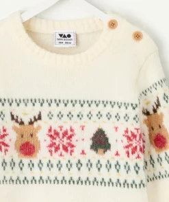 Pull bébé garçon en maille écru imprimé