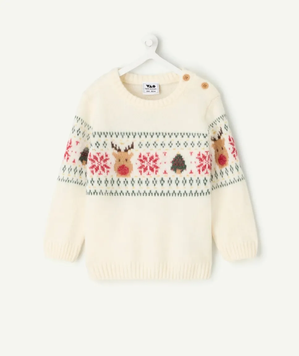 Pull bébé garçon en maille écru imprimé