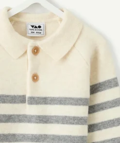 Pull bébé garçon rayé écru