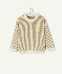 Pull bébé garçon rayé kaki