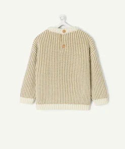 Pull bébé garçon rayé kaki