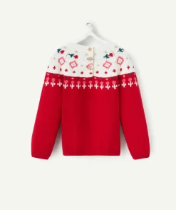 Pull de noël en tricot bébé fille rouge et écru