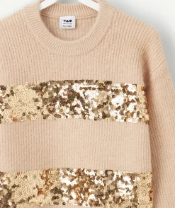 Pull fille beige avec paillettes
