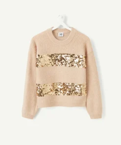 Pull fille beige avec paillettes