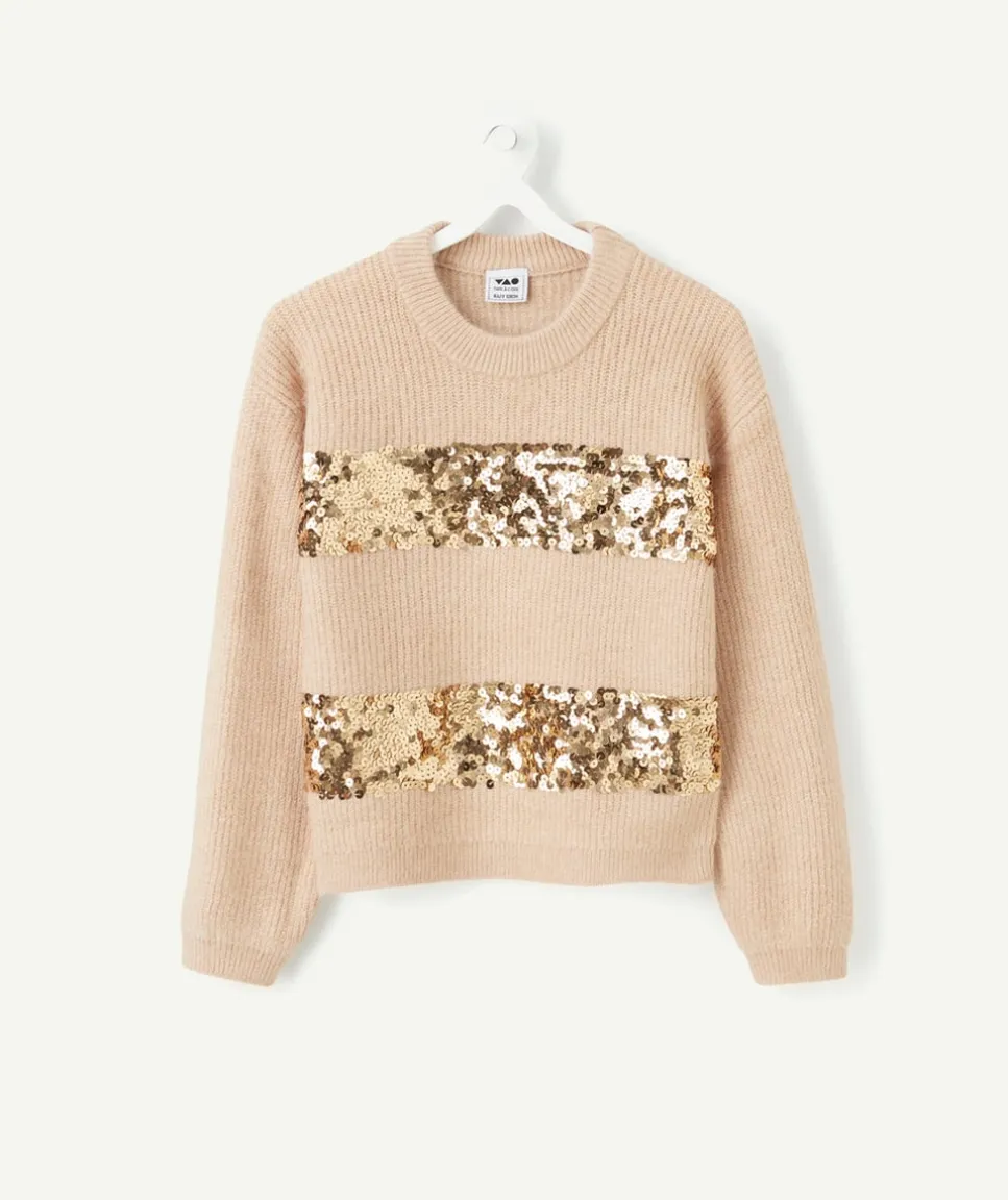 Pull fille beige avec paillettes