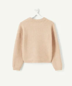 Pull fille beige avec paillettes