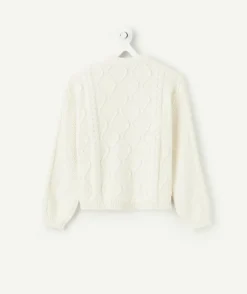 Pull fille blanc torsadé avec boutons