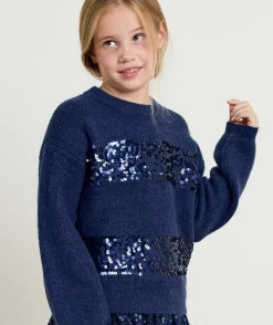 Pull fille bleu avec paillettes
