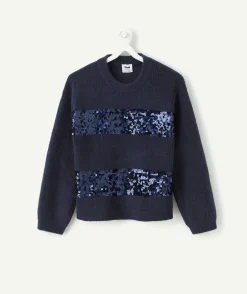 Pull fille bleu avec paillettes
