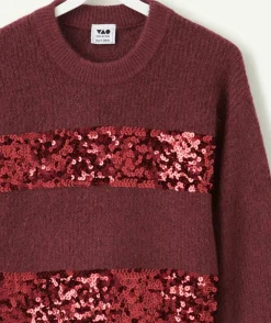 Pull fille bordeaux avec paillettes