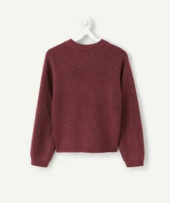 Pull fille bordeaux avec paillettes
