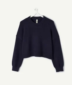 Pull fille court bleu marine