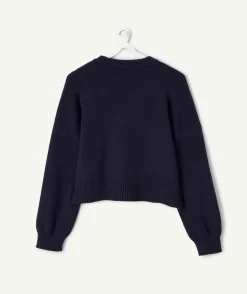 Pull fille court bleu marine