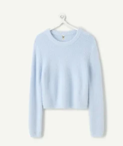 Pull fille droit bleu clair