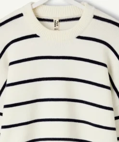 Pull fille droit écru rayé