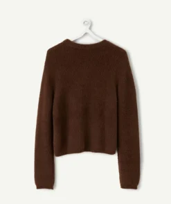 Pull fille droit marron