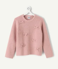 Pull fille droit rose noeuds décoratifs